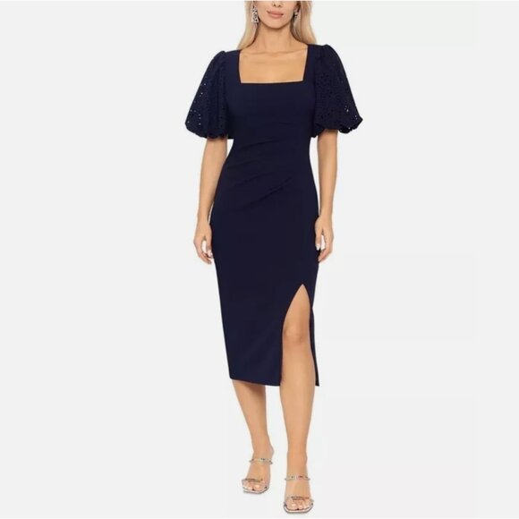 Betsy & Adam Women's Foil Print Sheath Dress Blue Size 10